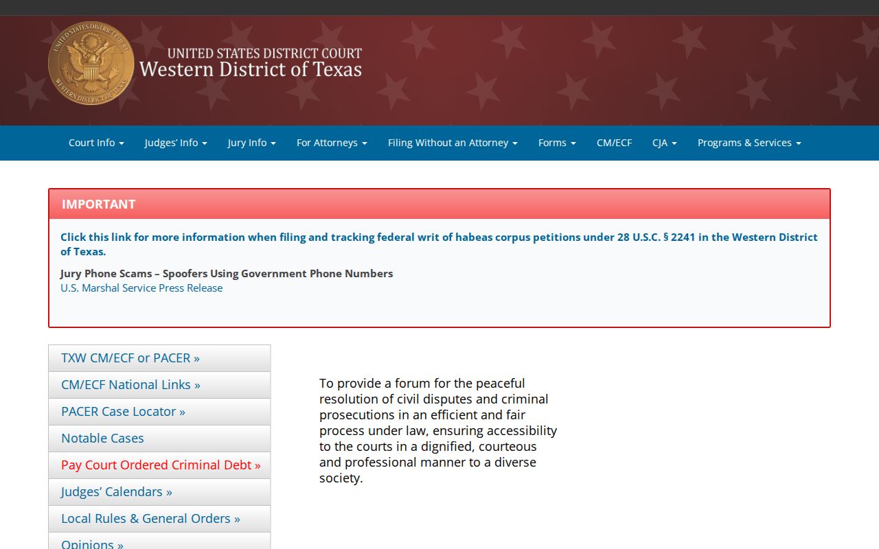 Western District federal court information for Pecos County case researchers