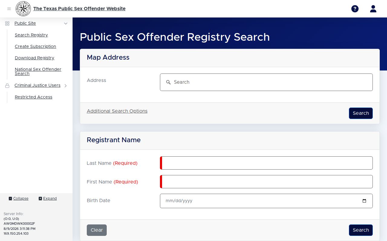 Pecos County sex offender registry search form