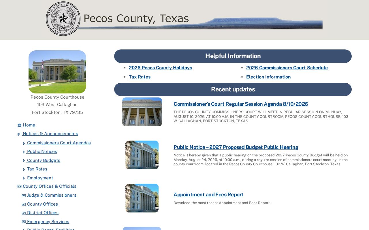 Pecos County criminal records county government homepage