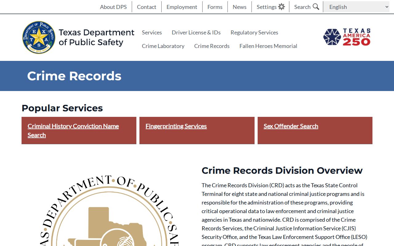 Texas DPS repository for Pecos County criminal history